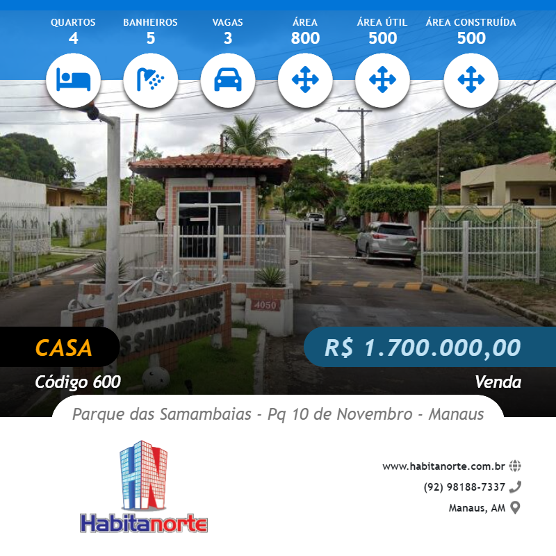 CONDOMÍNIO PARQUE DAS SAMAMBAIAS VENDA DE CASA COM PISCINA EM MANAUS