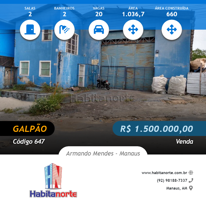 GALPÃO 660m² PARA VENDA NO ARMANDO MENDES - PRÓXMO AO DISTRITO INDUSTRIAL