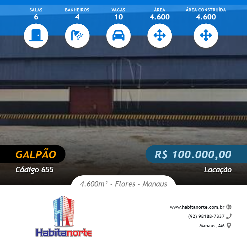 GALPÃO / DEPÓSITO / ARMAZÉM 4.600M² ALUGUEL NO BAIRRO FLORES - NÍVEL 5