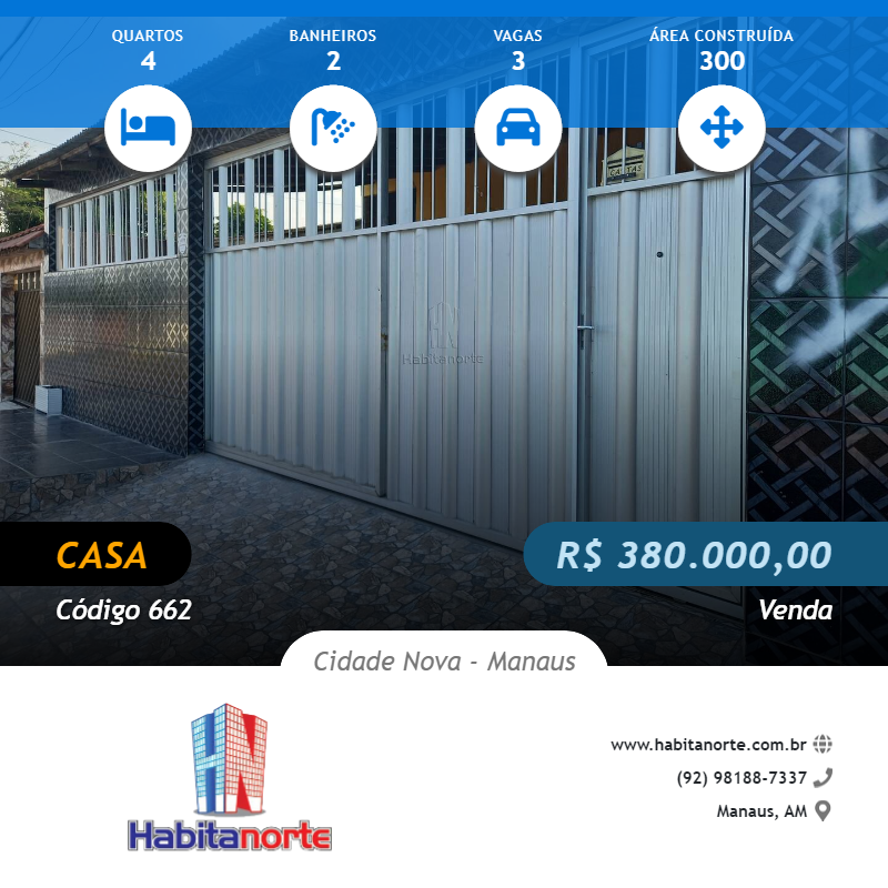 CIDADE NOVA 2 CASA PARA VENDA COM 4 QUARTTOS, PRÓXIMO AO SHOPING SUMAÚMA